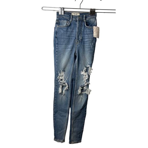 Free People We The Free Denim Distressed Ripped Skinny Button Fly Jeans Size 24 - Picture 2 of 16
